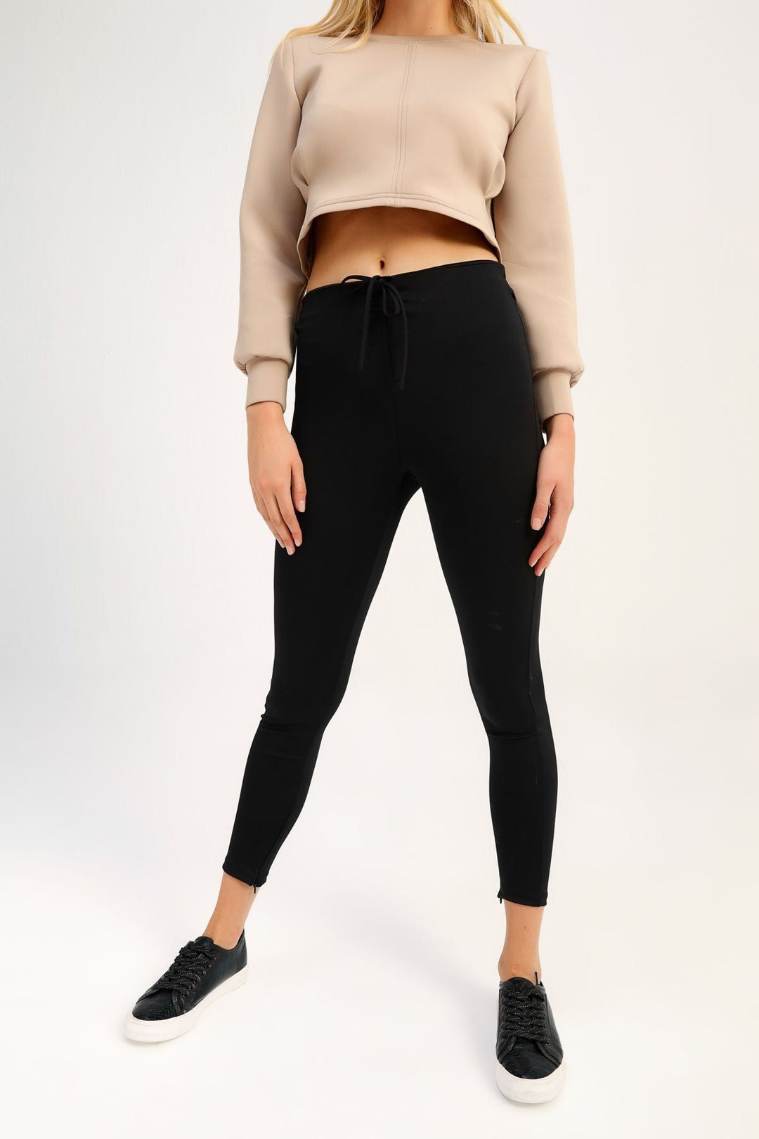 Lace Detailed High Waist Leggings Black