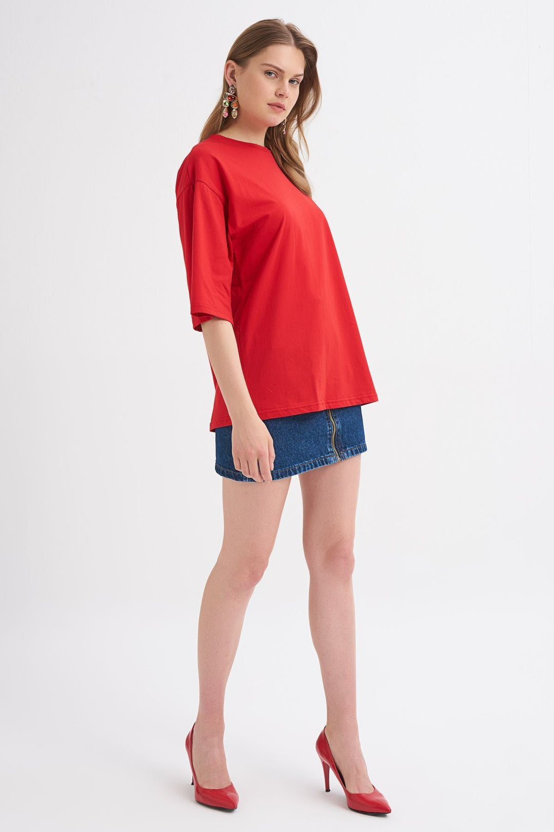 Truvakar Kol Basic Oversize Tişört Kırmızı