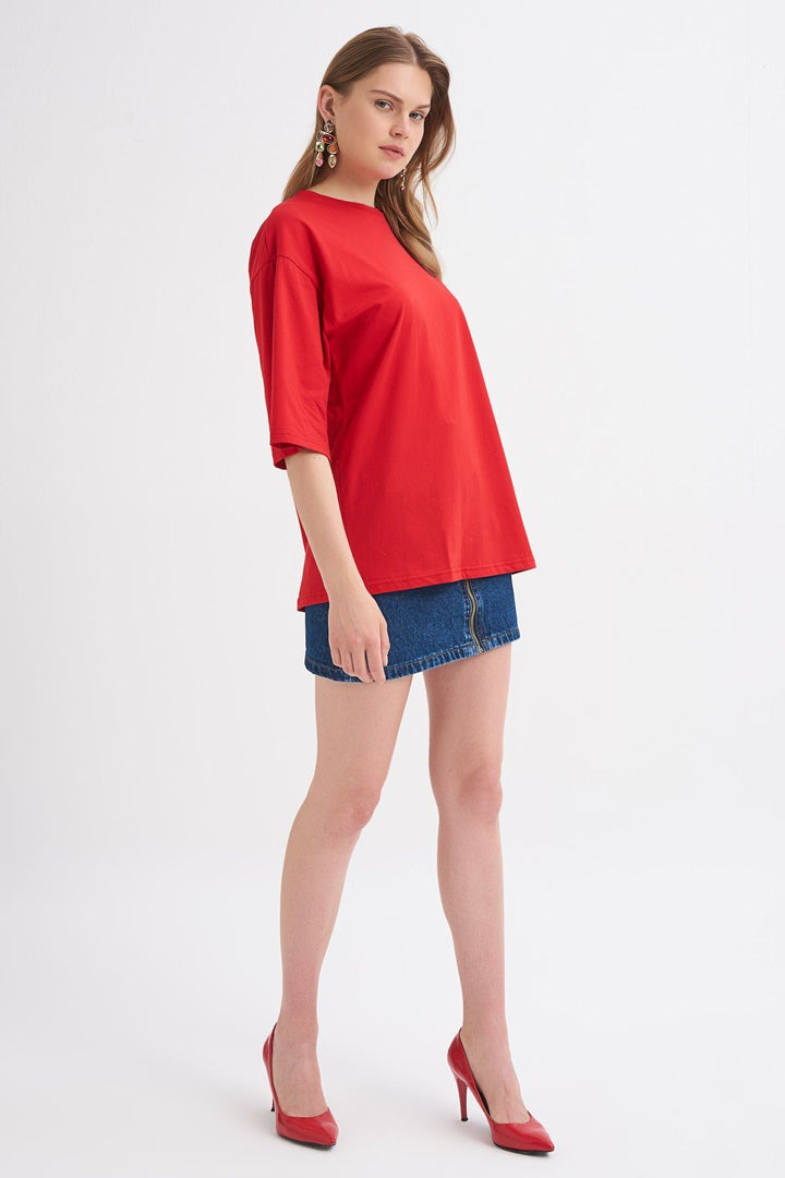 Truvakar Kol Basic Oversize Tişört Kırmızı