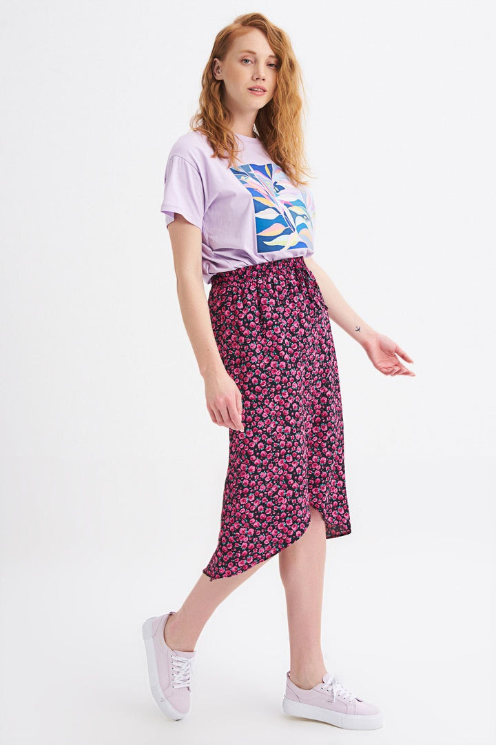 Crispy Floral Pattern Wrapped Skirt Fuchsia