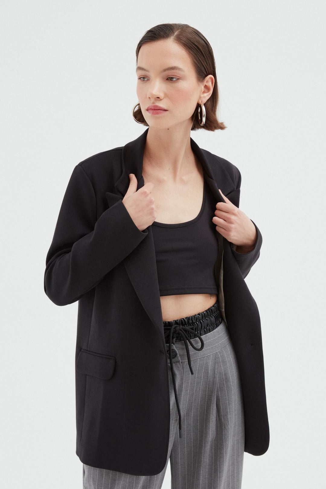 Tek Düğmeli Blazer Ceket Siyah