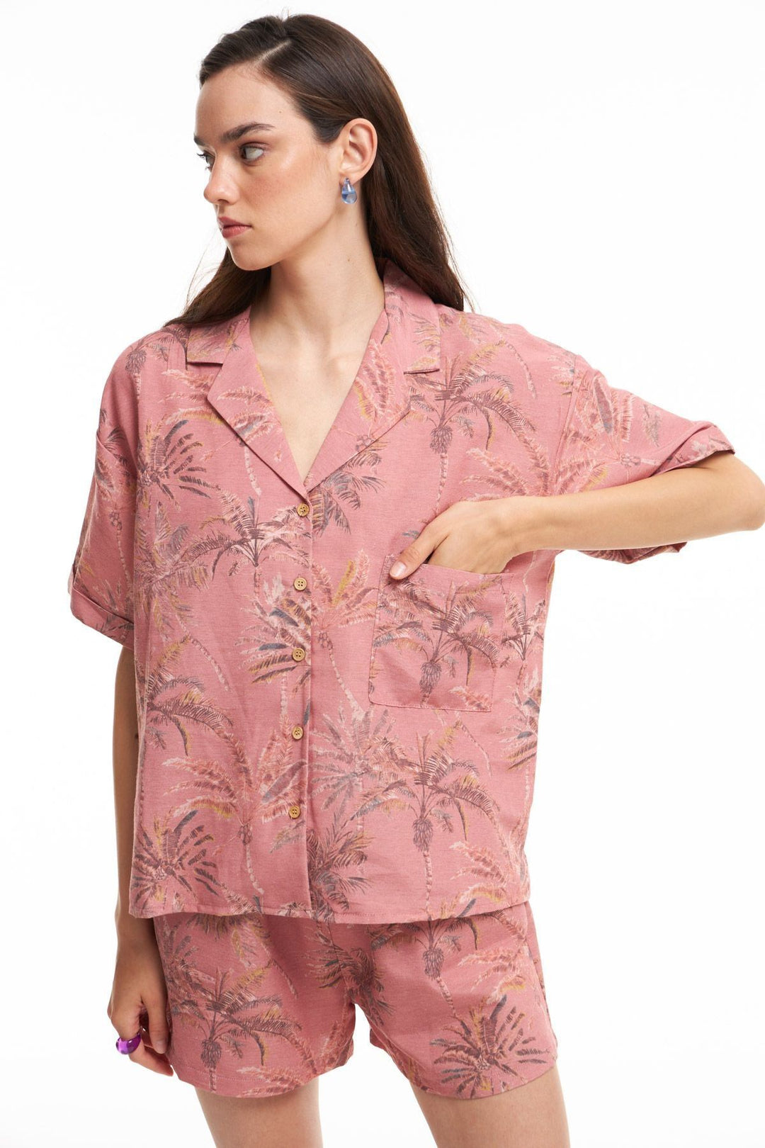 Patterned Short Sleeve Shirt Pink