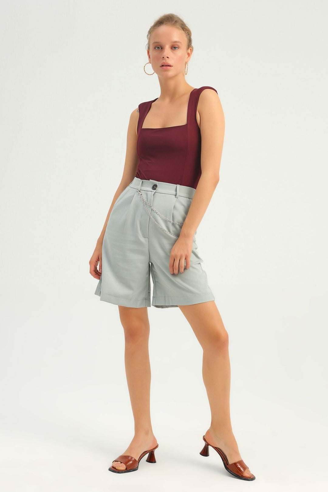 Waistcoat Square Neck Bodysuit Claret Red