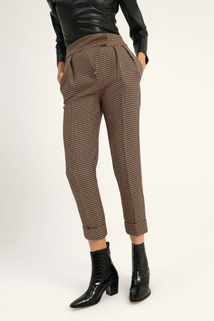 Çizgili Duble Paça Pantolon Kahverengi