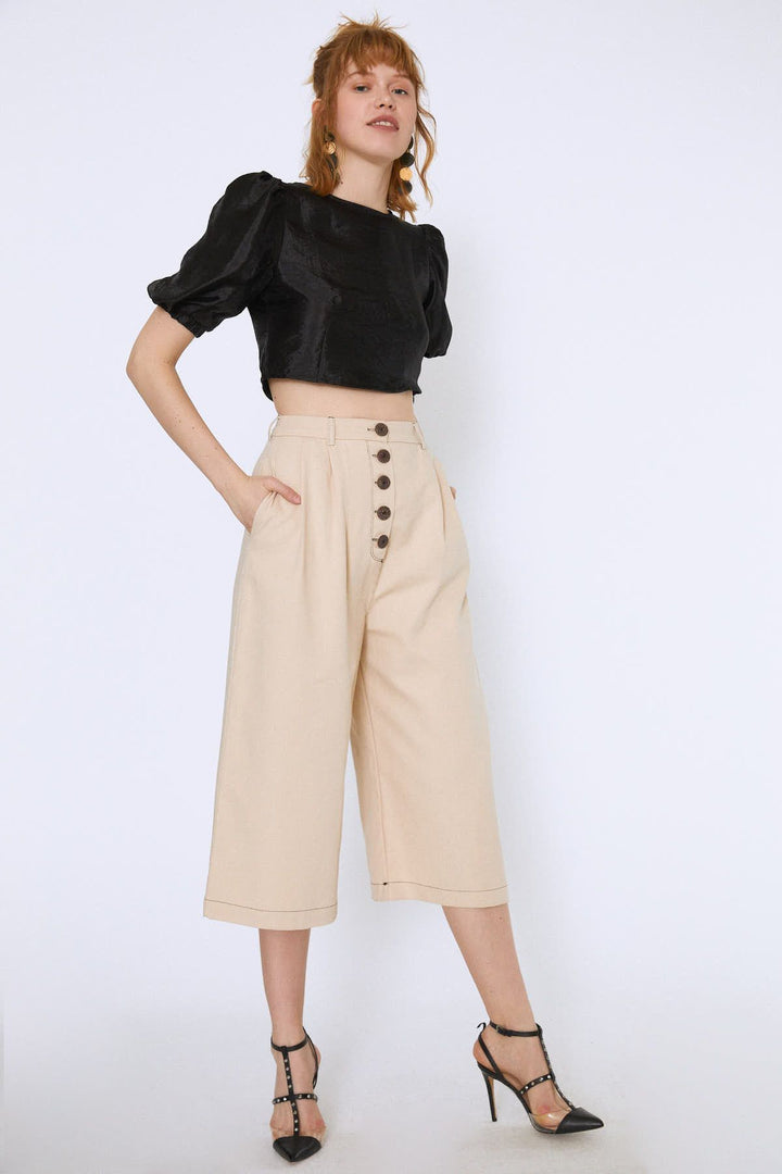 Balloon Sleeve Crop Blouse Black