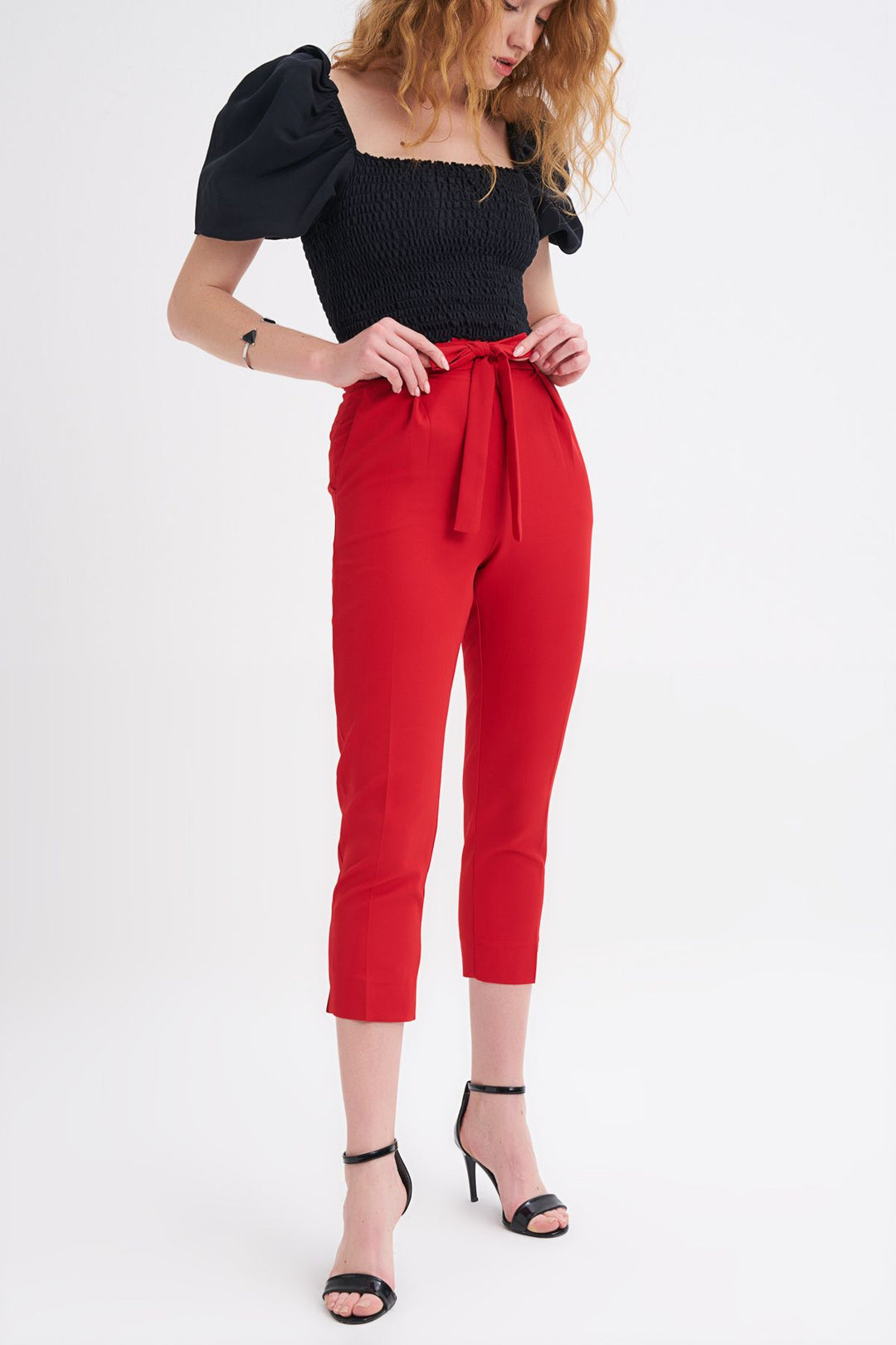 Waist Belted Trousers Red