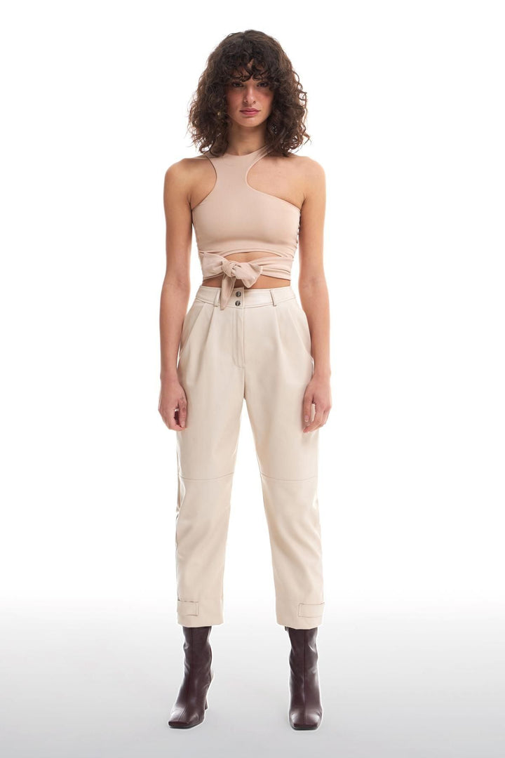 Leather Jogger Stone with Snap Snap Leg