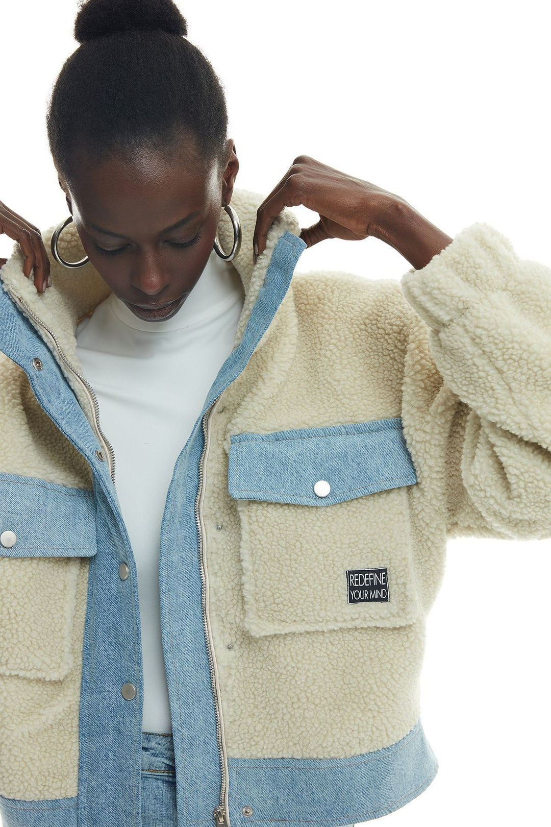 Pocket Detailed Plush Coat Ecru