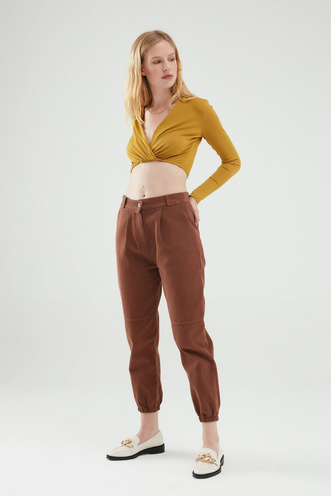 Gabardine Jogger Pants Dark Brown