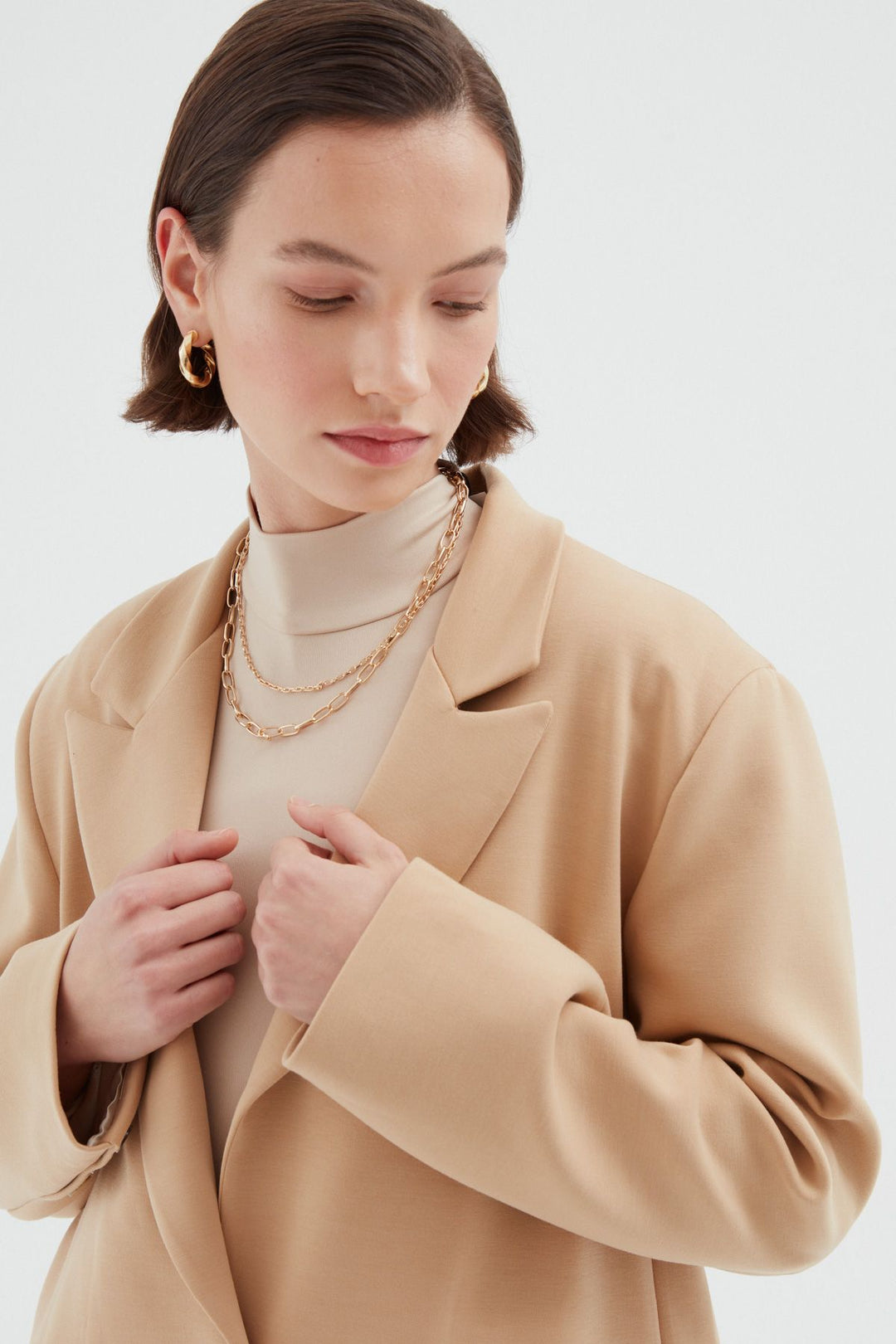 Tek Düğmeli Blazer Ceket Bej