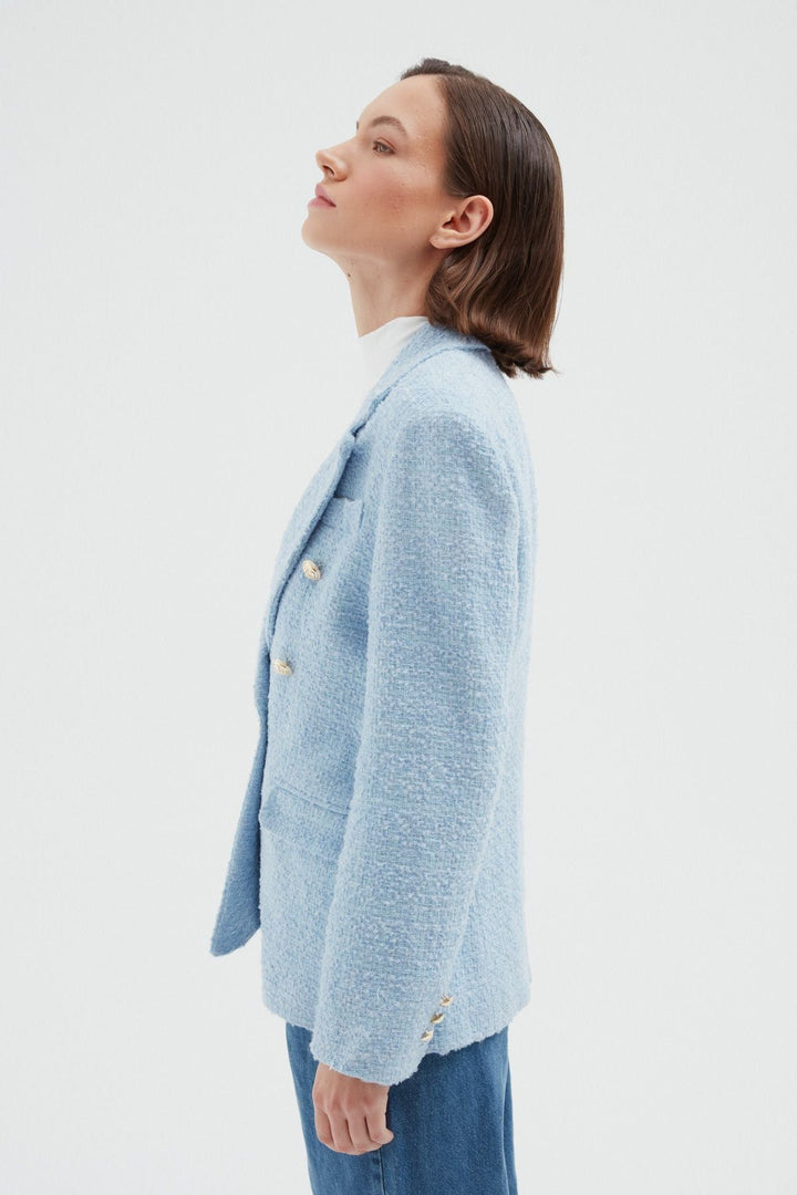 Kruvaze Tüvit Blazer Ceket Bebe Mavi