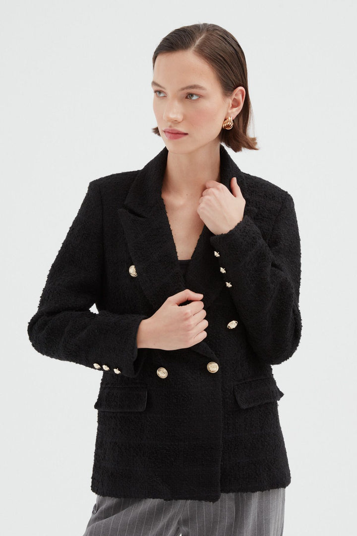 Kruvaze Tüvit Blazer Ceket Siyah