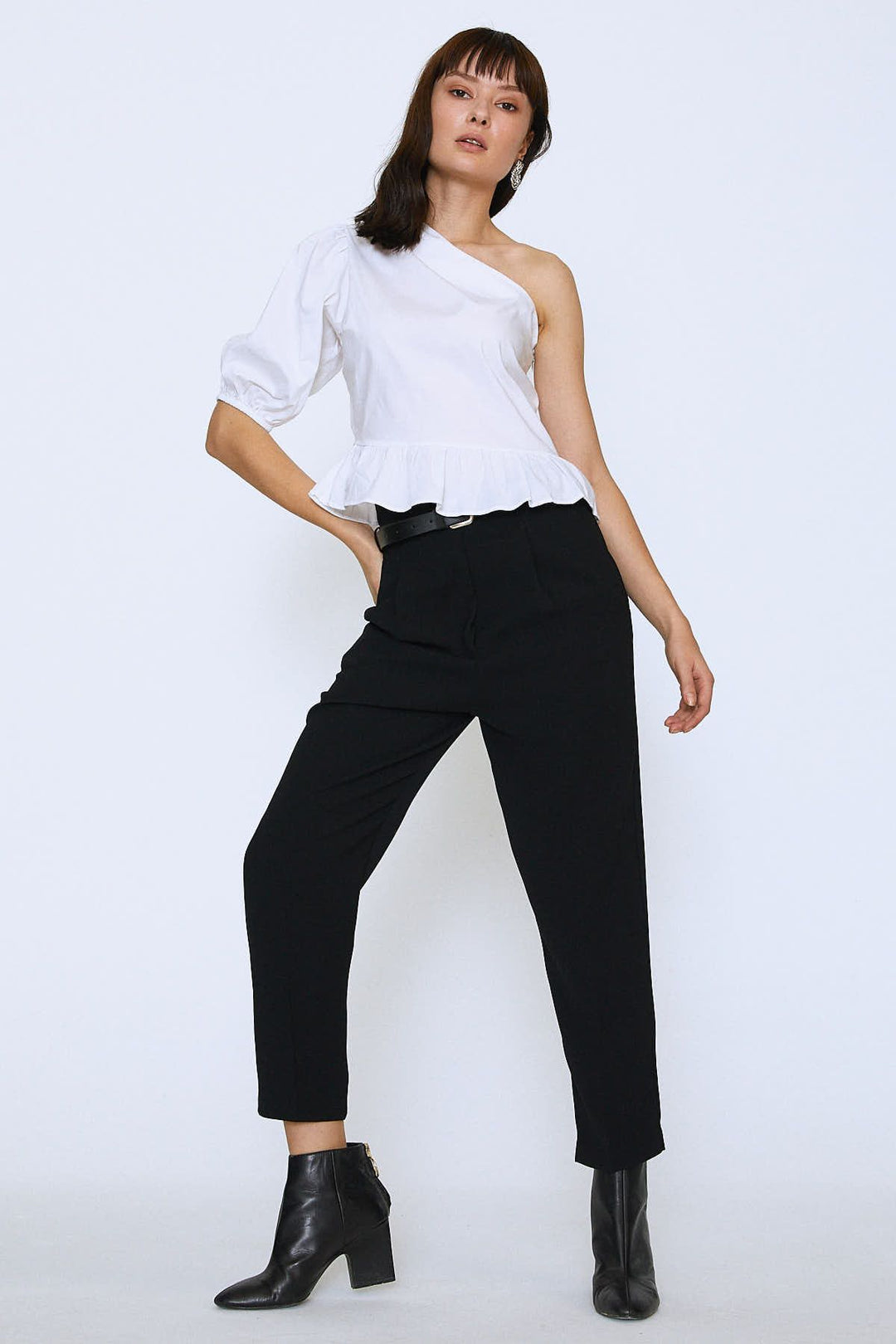 Waist Pleated Belt High Waist Trousers Black