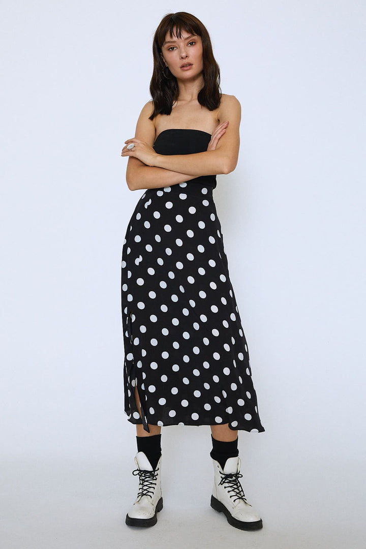 Polka Dot Midi Skirt Black