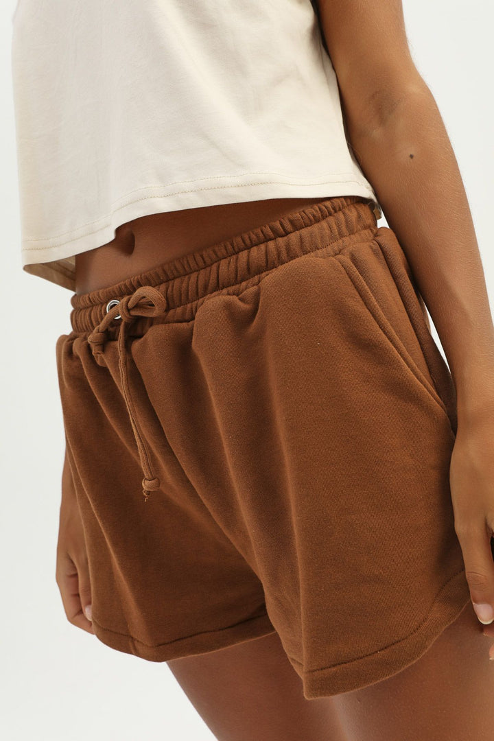 Elastic Waist Shorts Brown