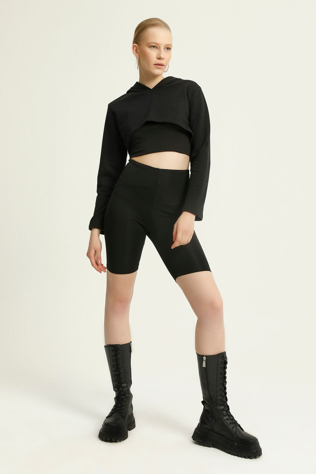 Hooded Crop Sweatshirt Black