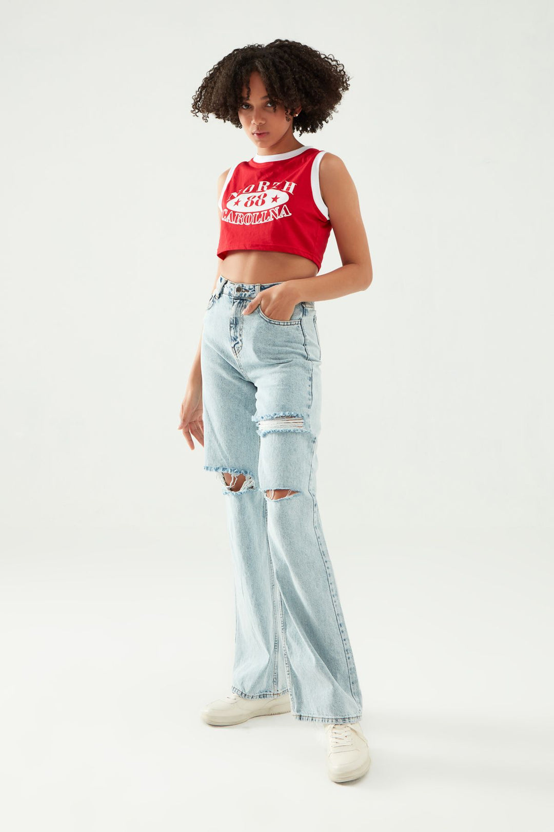 Kolsuz Baskılı Crop Tişört Kırmızı