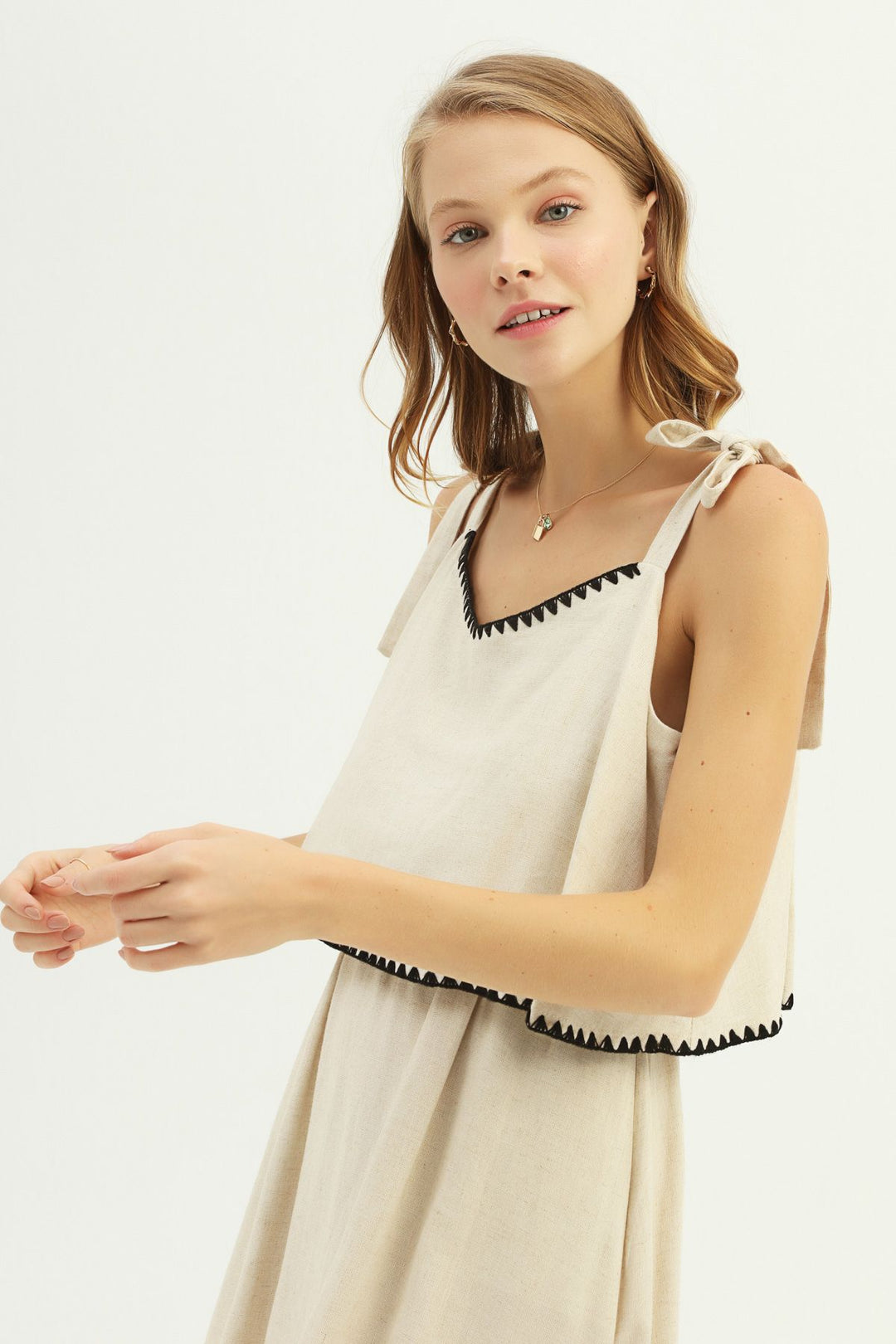 Askılı  Keten Elbise Naturel