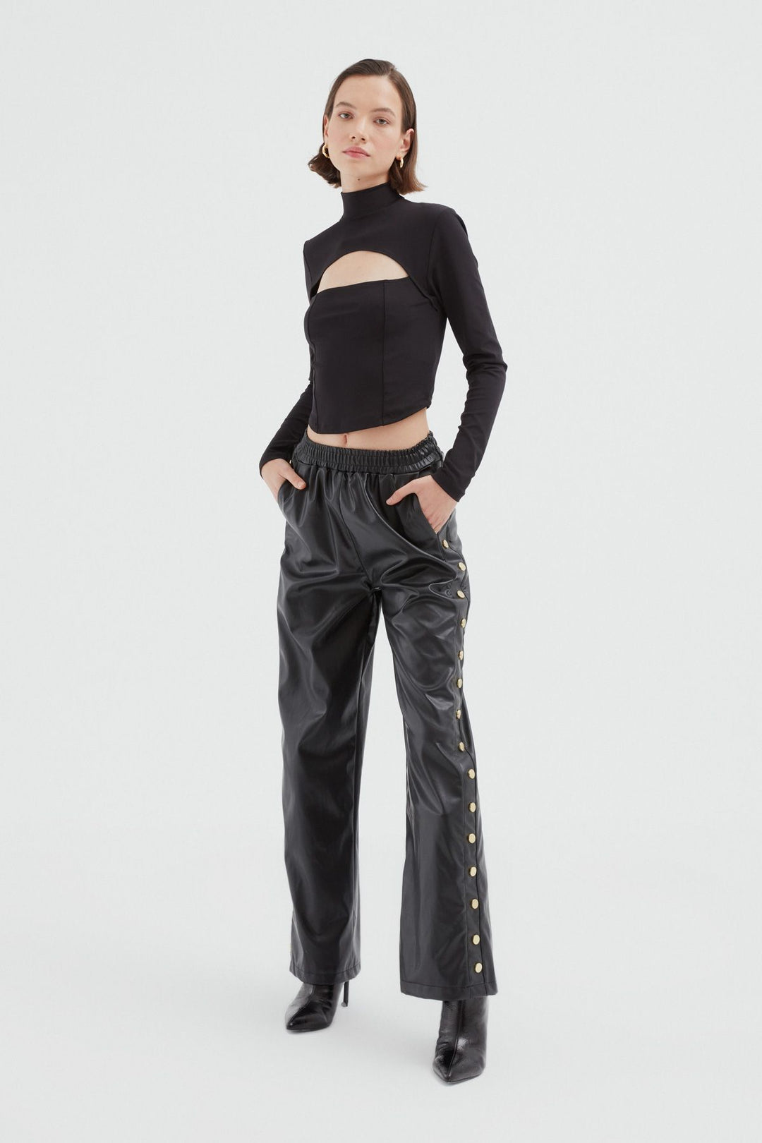 Cut Out Judge Collar Blouse Black