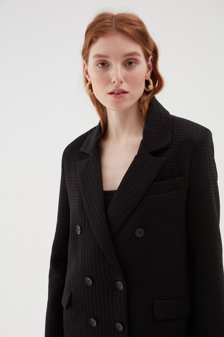 Dokulu Blazer Ceket Siyah