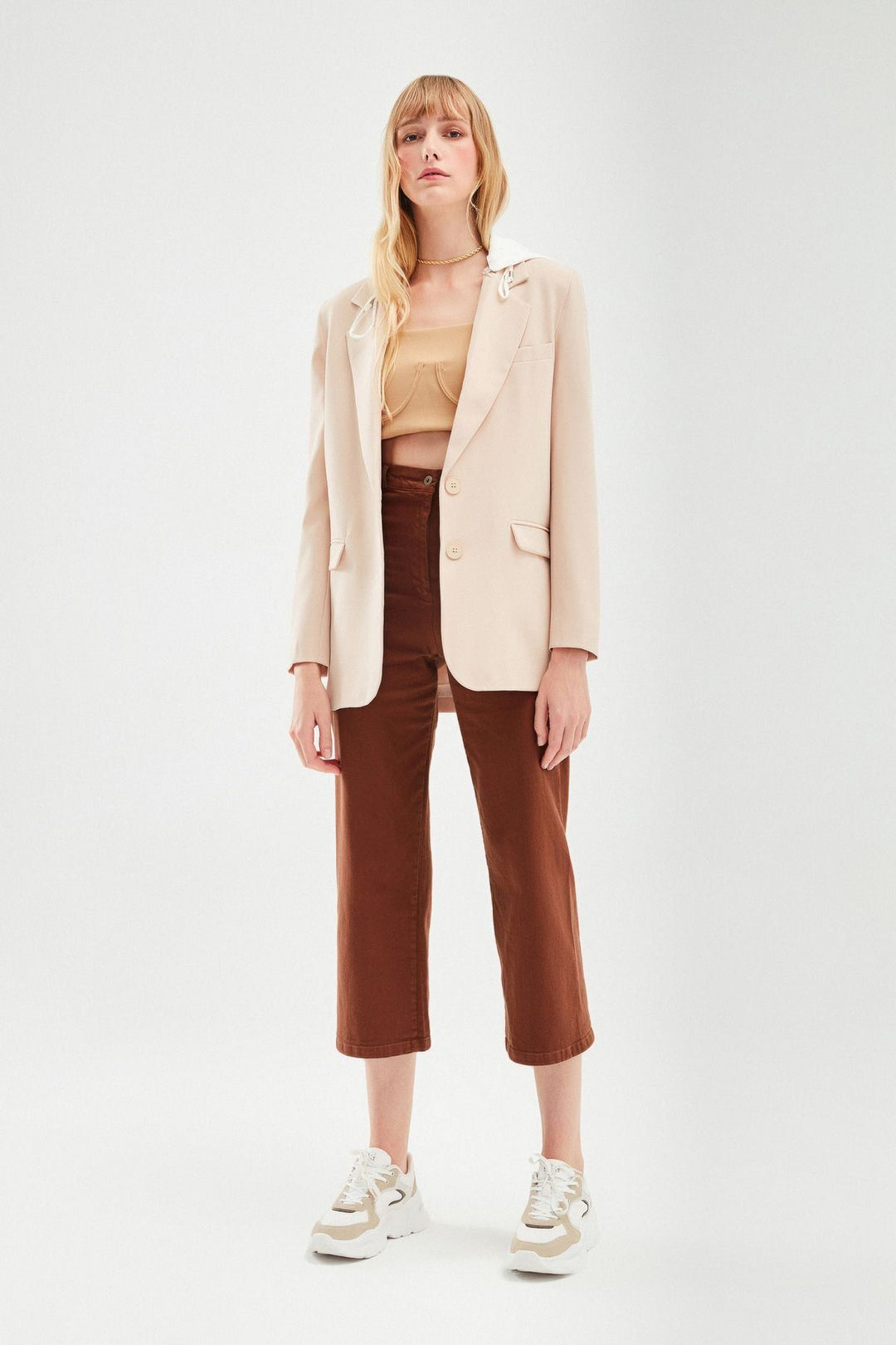 Hooded Blazer Jacket Stone