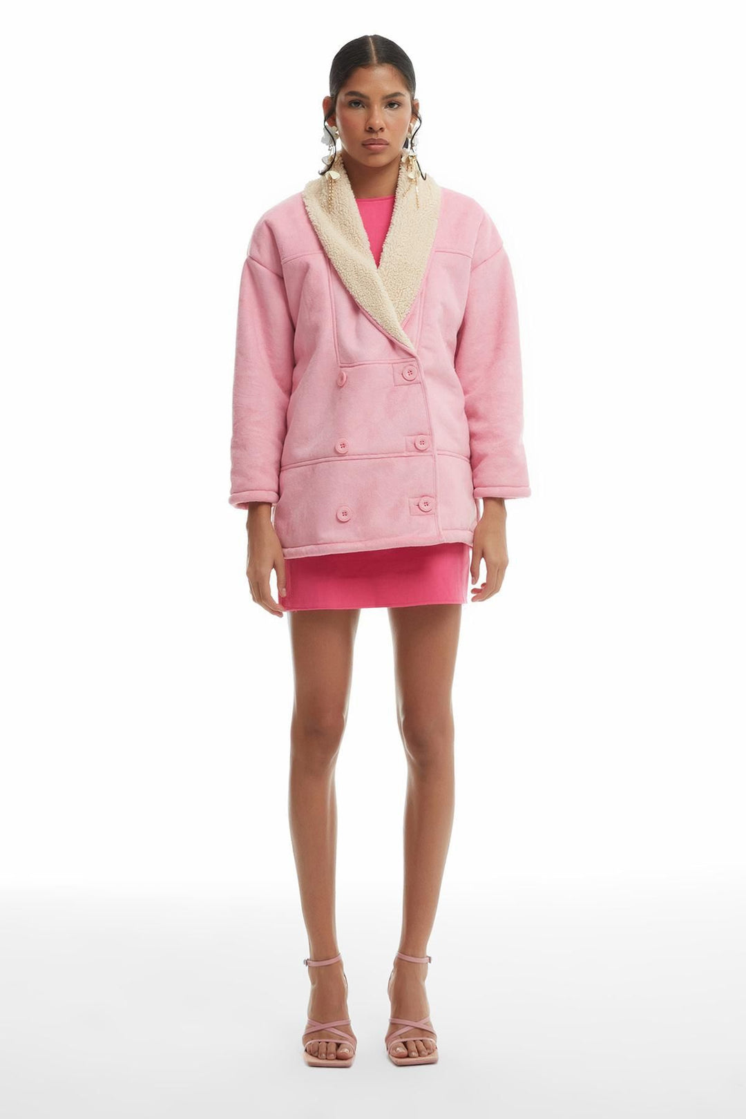 Double Breasted Suede Coat Pink