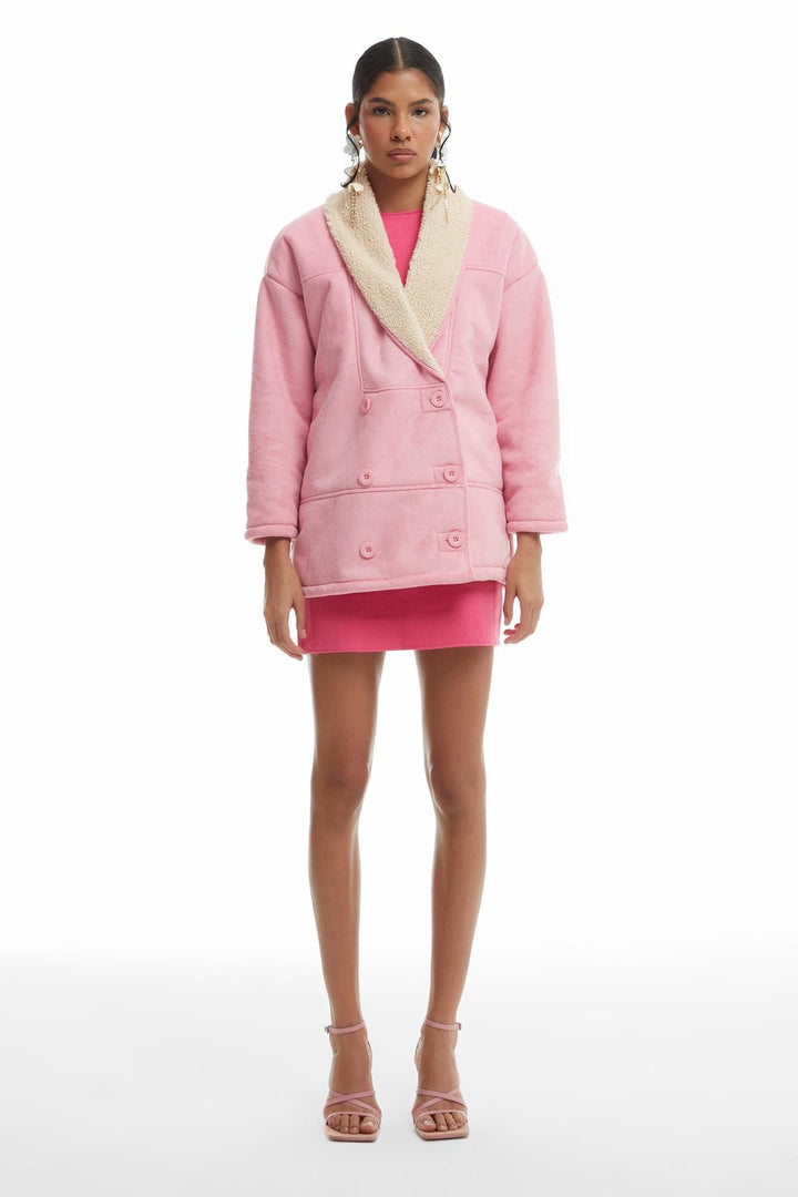 Double Breasted Suede Coat Pink