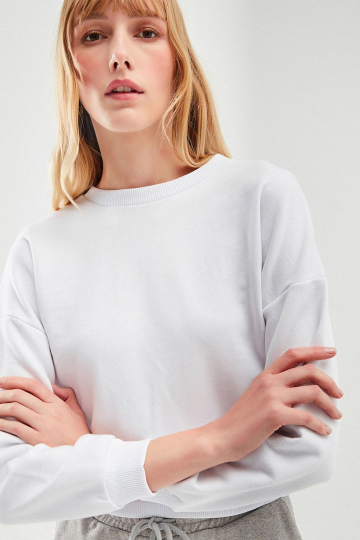 Kalp Dekolteli Sweatshirt Beyaz
