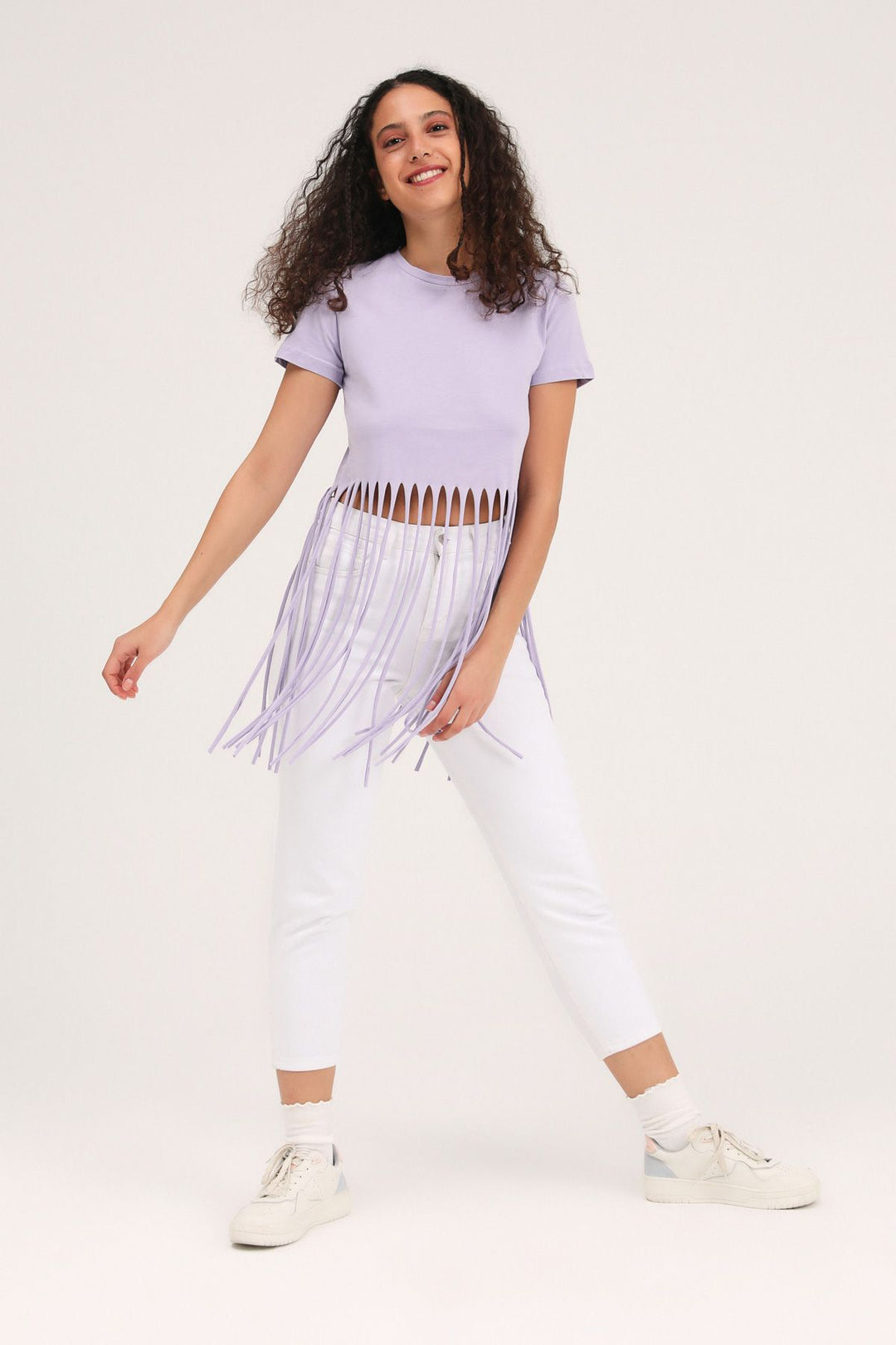 Ucu Püsküllü Tişört Lila