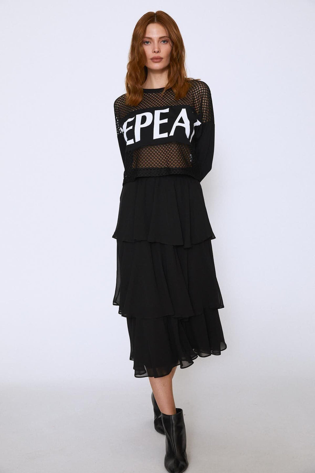 Slogan Mesh Sweatshirt Black