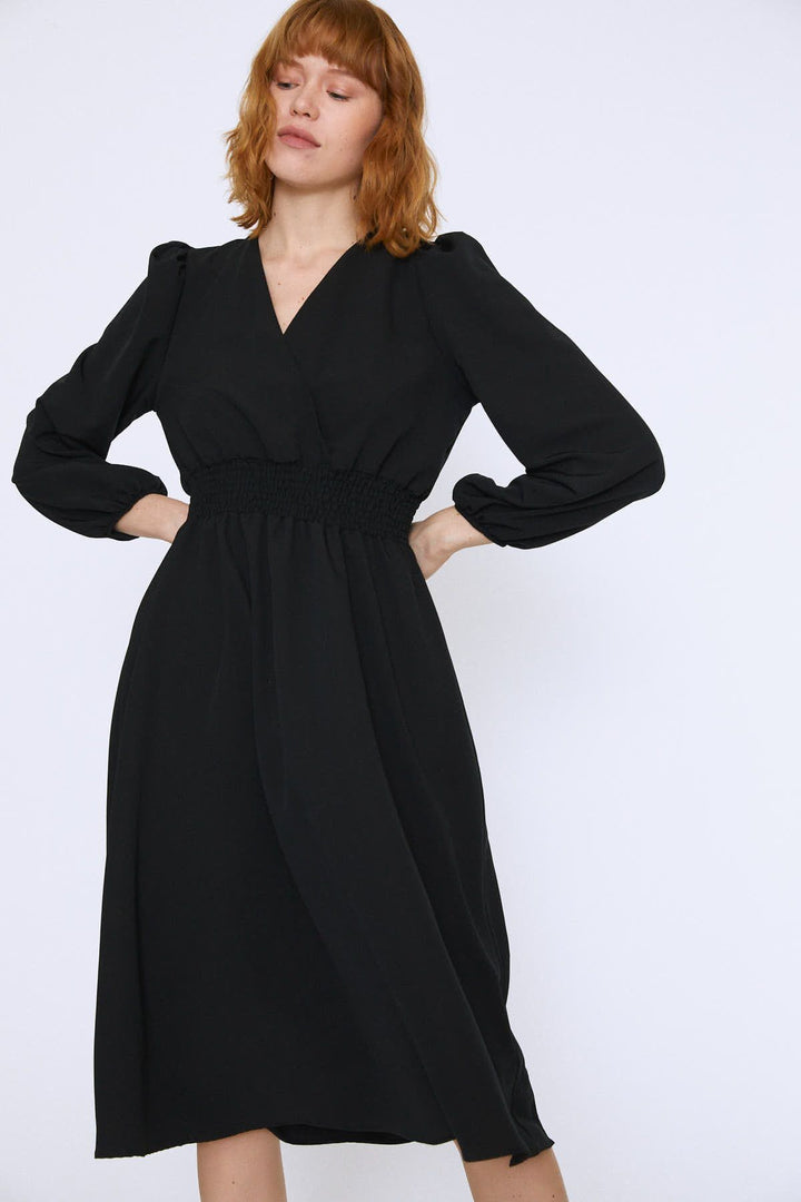 Waist Gipple Double Breasted Dress Black