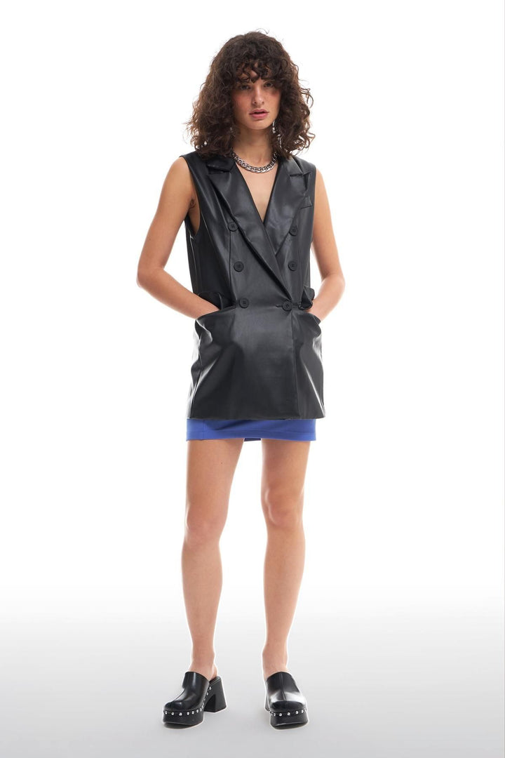 Blazer Leather Vest Jacket Black