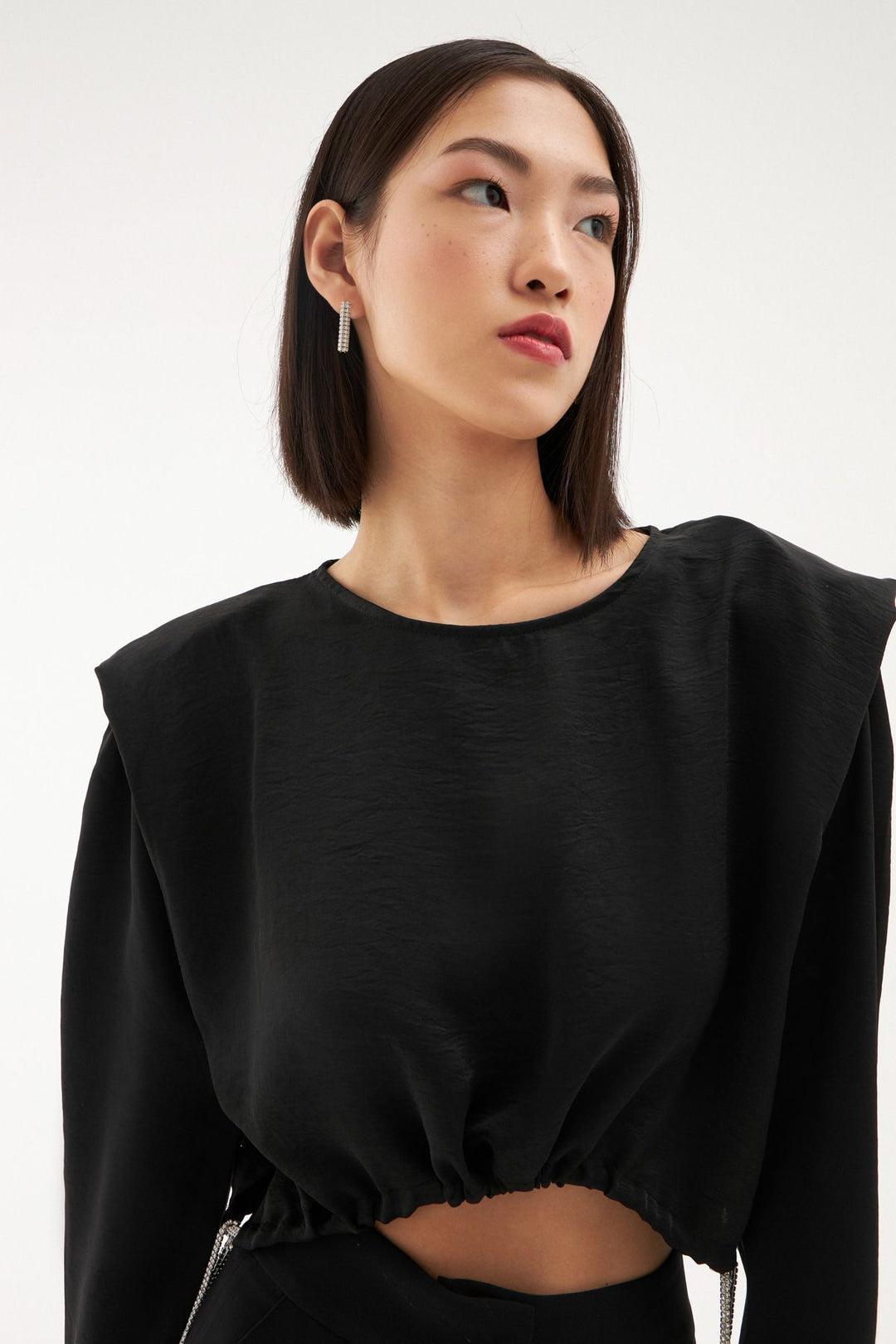 Waist Pleated Waistband Blouse Black