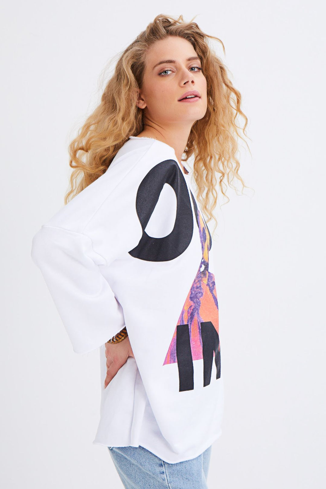 Baskılı Sweatshirt Beyaz