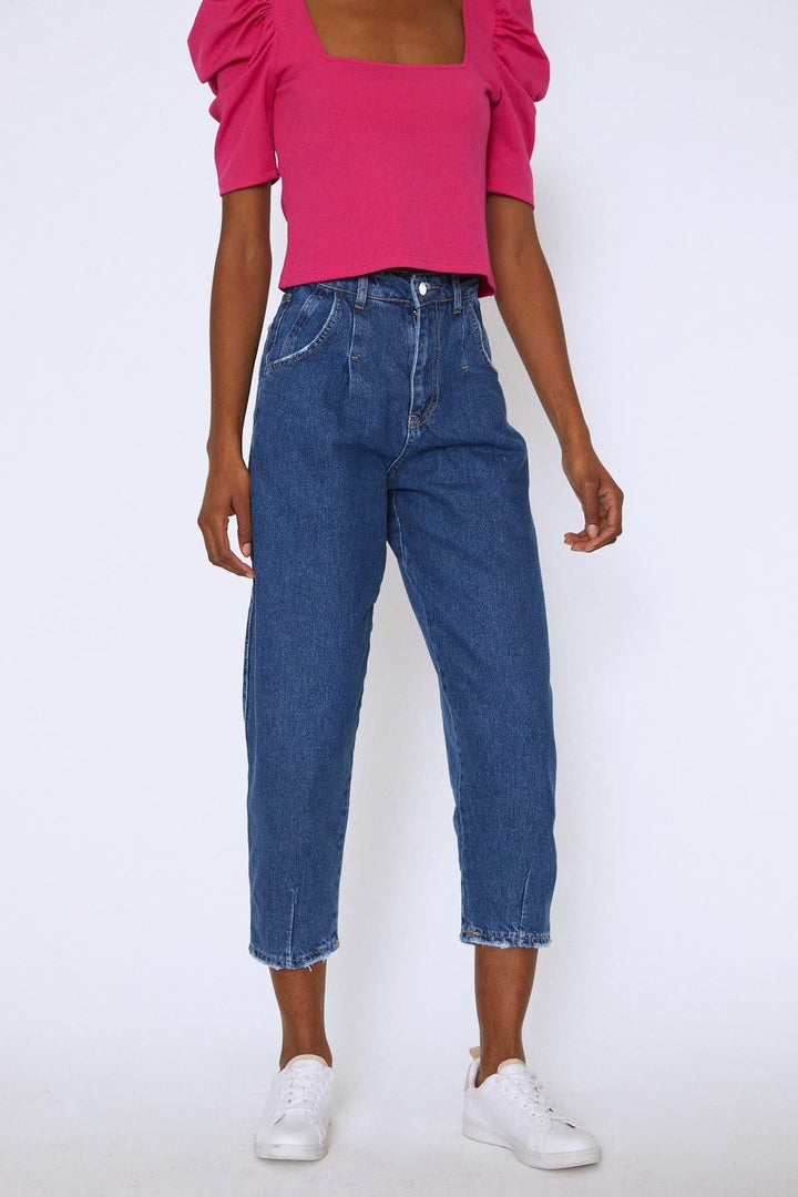 Yüksek Bel Slouchy Pantolon Mavi