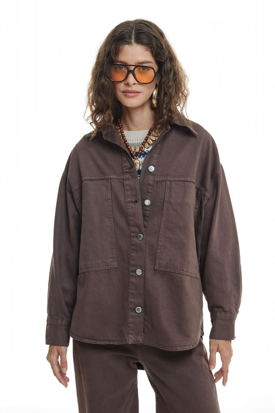 Pocket Detailed Denim Jacket Dark Brown
