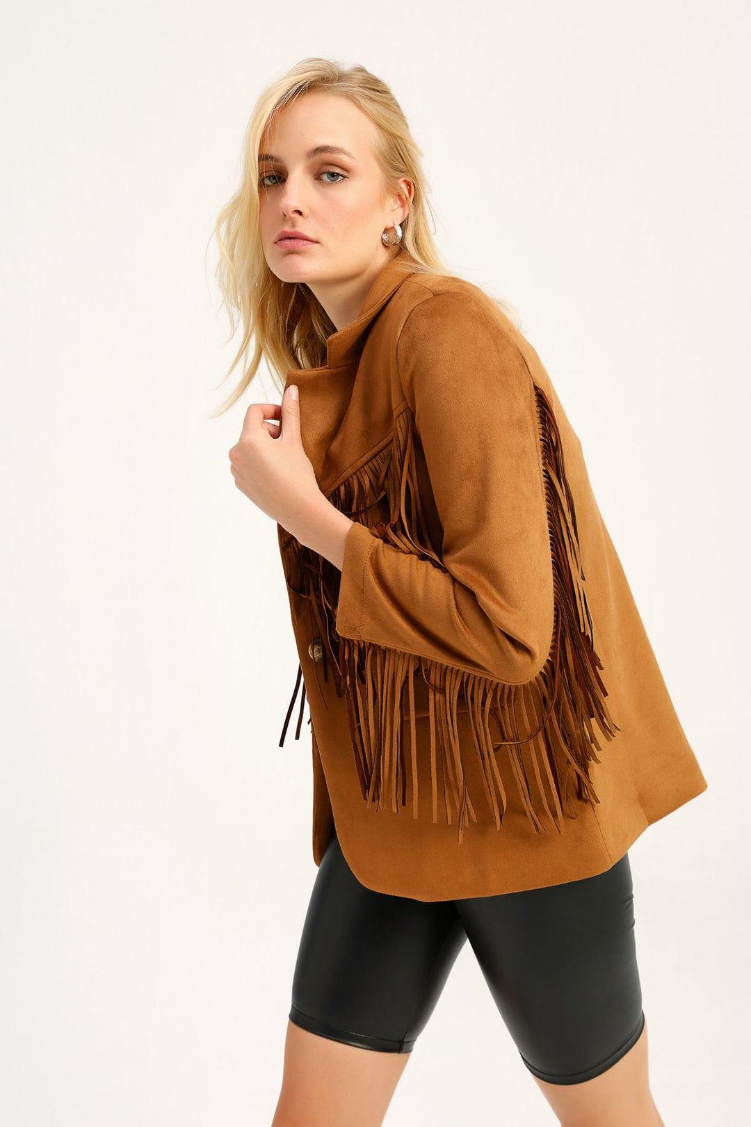 Tasseled Suede Blazer Jacket Tan