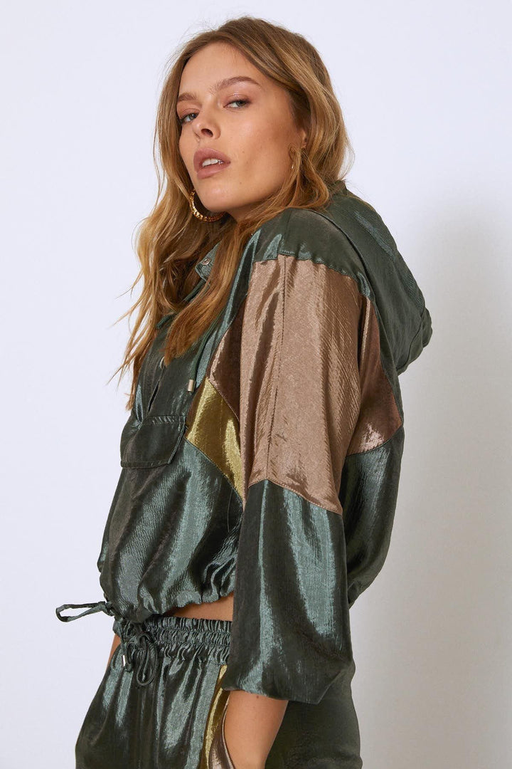 Hooded Shiny Sweatshirt Khaki