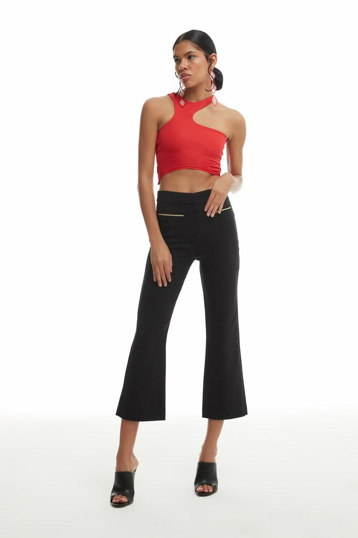 High Waist Fabric Trousers Black