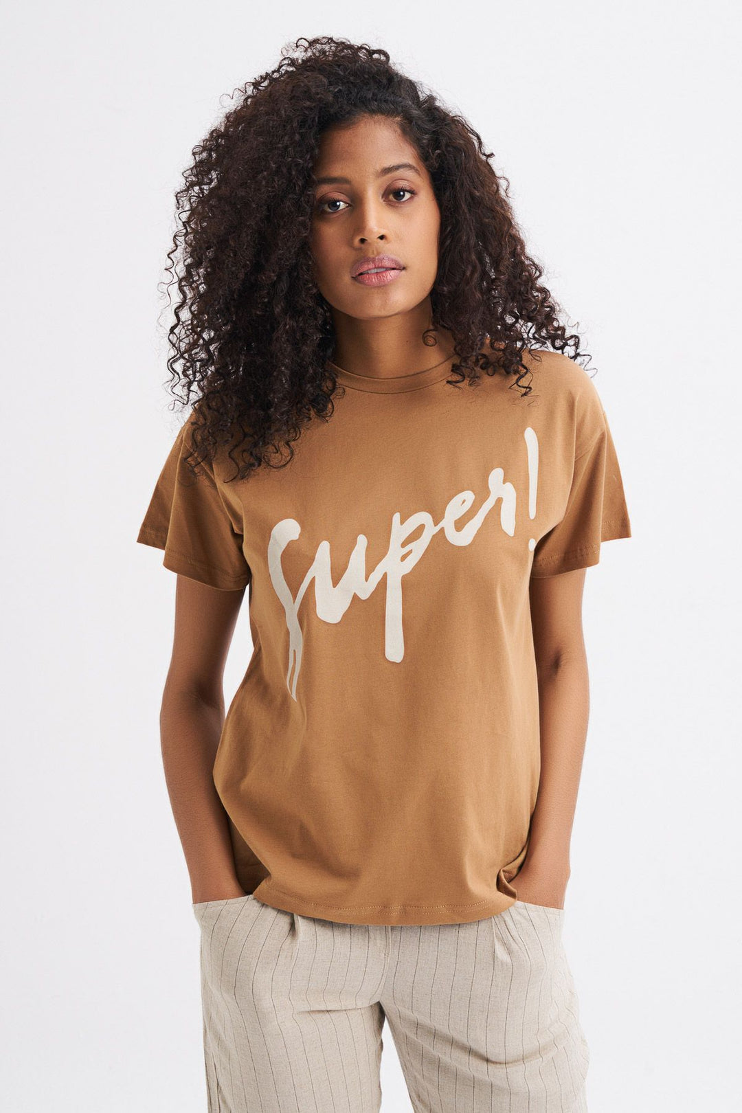 Baskılı Tişört Açık Bej