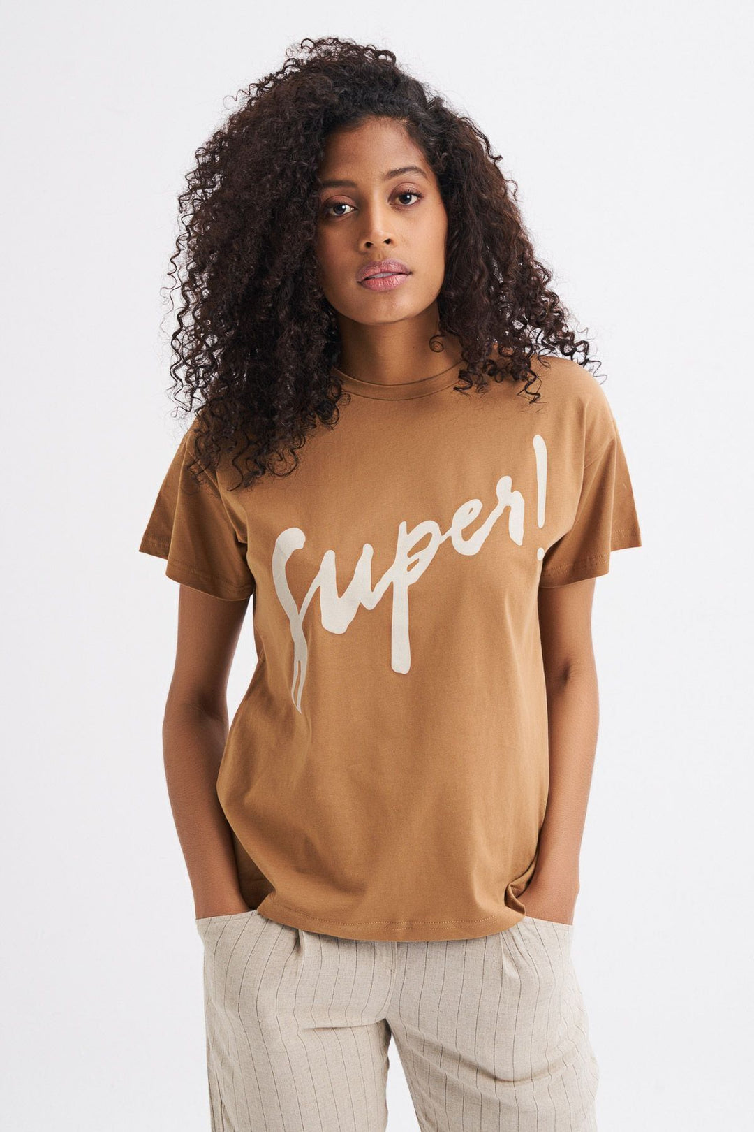 Baskılı Tişört Açık Bej