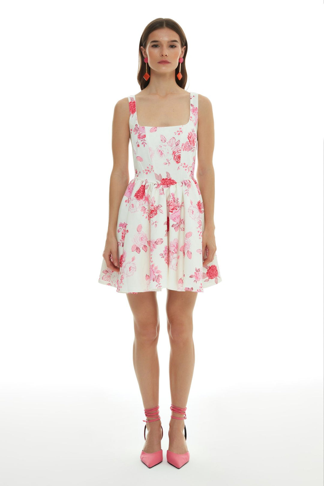 Underwire Detailed Floral Mini Dress Ecru