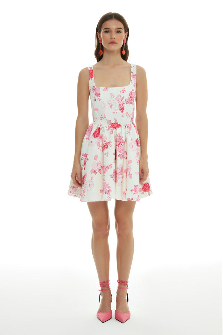 Underwire Detailed Floral Mini Dress Ecru