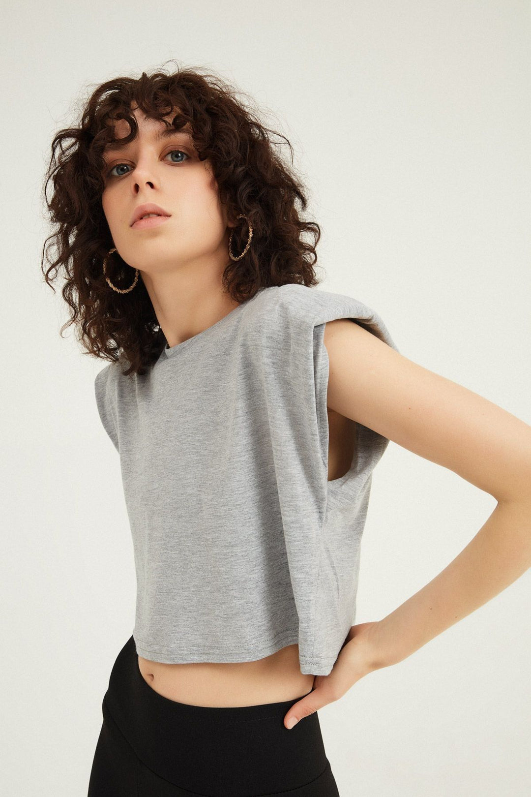 Vatkalı Basic Crop Tişört Grimelanj