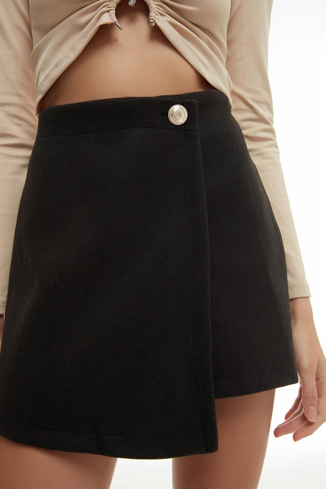 Mini Kaşe Şort Etek Siyah