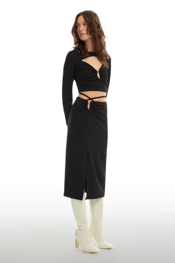 Slit Detailed Midi Skirt Black