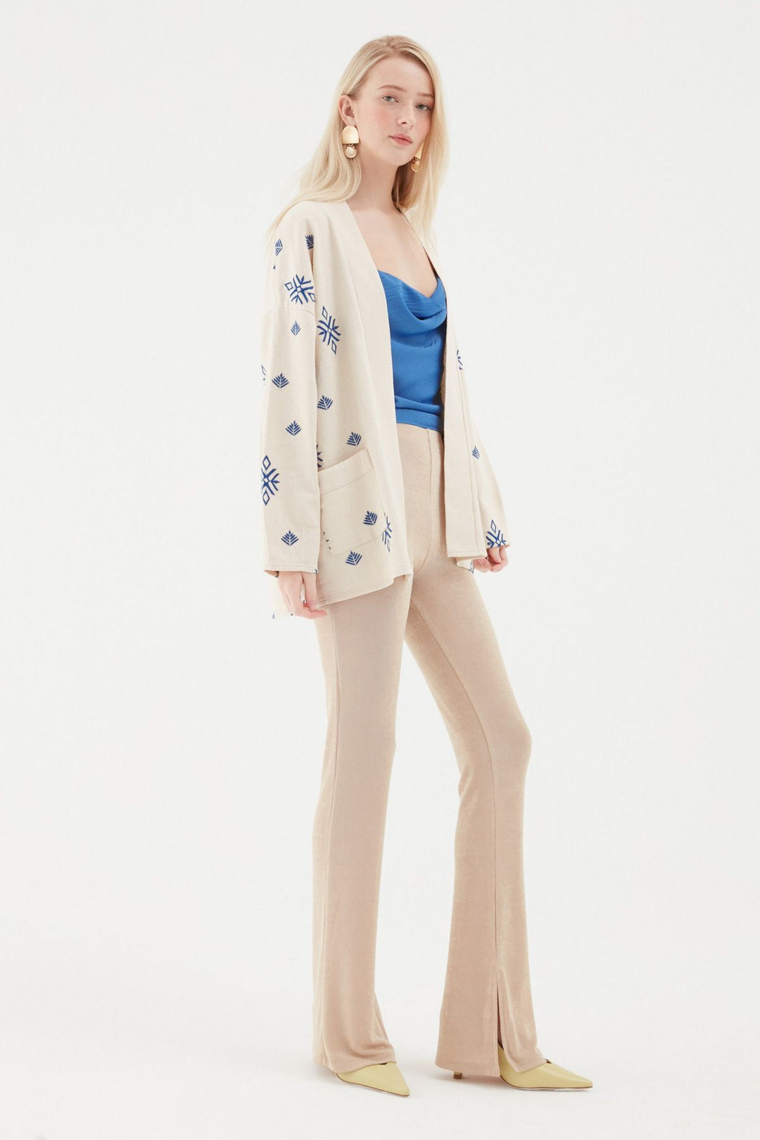 Embroidered Pocket Kimono Beige