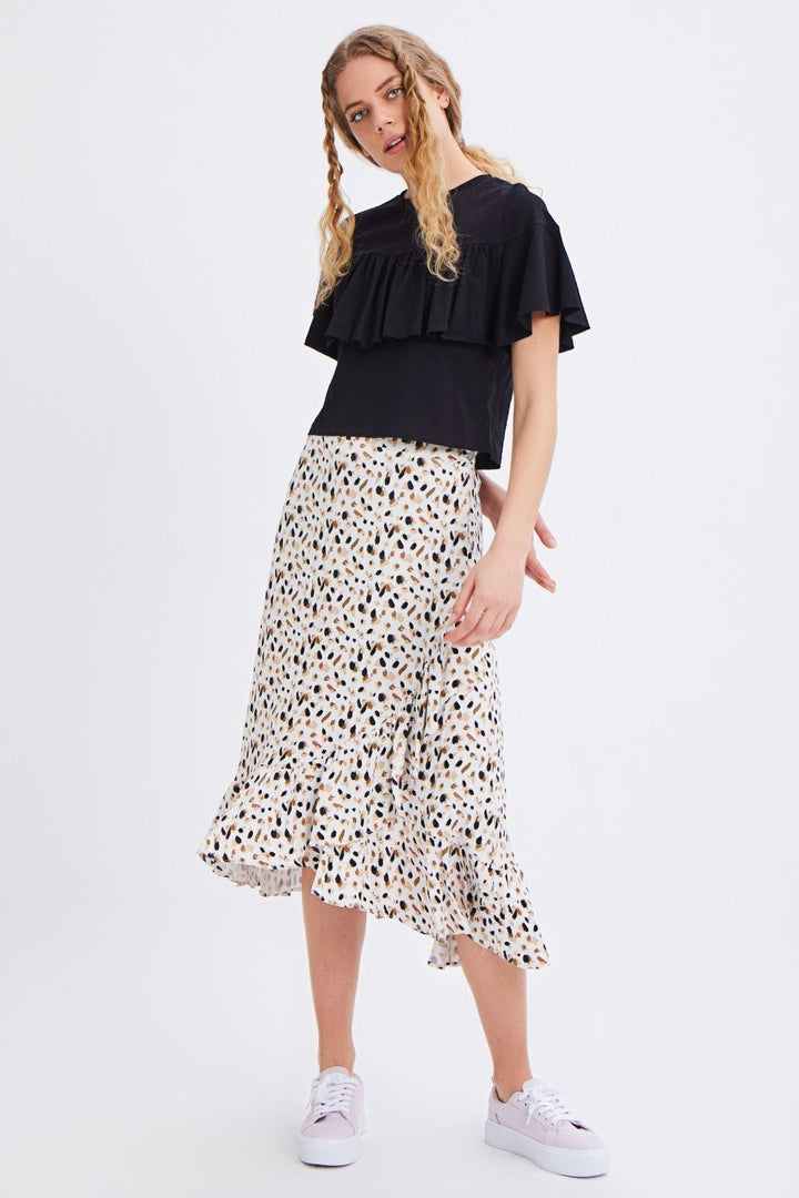 Frilly Crop T-Shirt Black