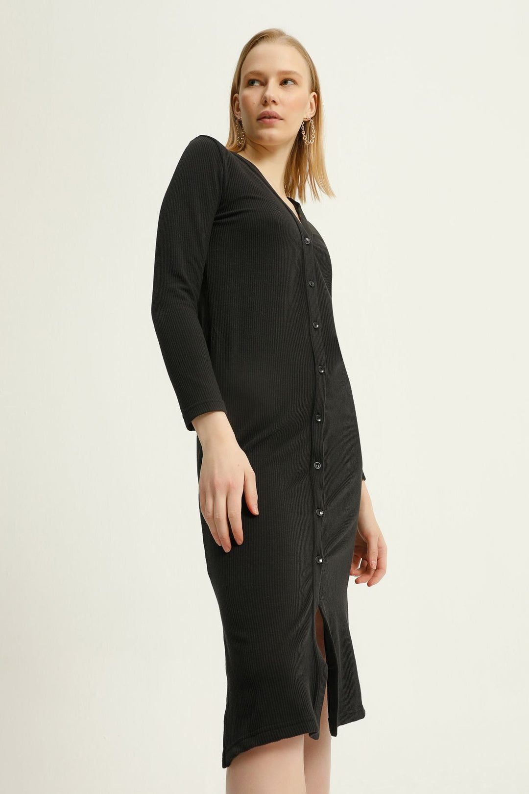 Buttoned Long Cardigan Black