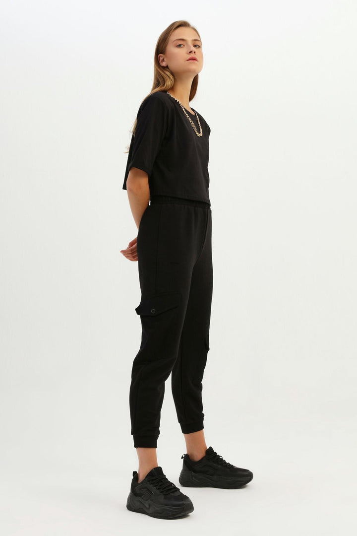 Kargo Cepli Jogger Pantolon Siyah